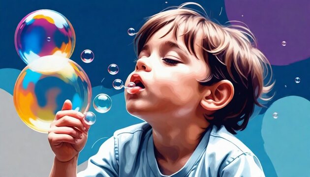 digital painting Child blowing bubbles in the styl (15)