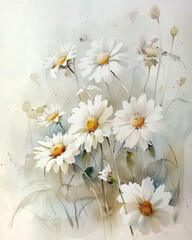 Bouquet of white daisy flowers. Watercolor illustration. - 773562849