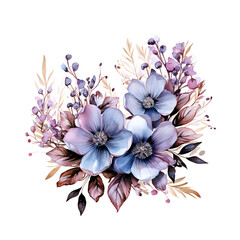 Watercolor illustration of a bouquet of blue flowers on a white background