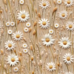 Seamless tiled embroidery detailed stitching flower daisy pattern