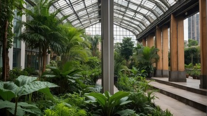 Fototapeta na wymiar Indoor tropical garden within modern architecture