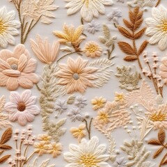 Seamless tiled embroidery detailed stitching flower daisy pattern
