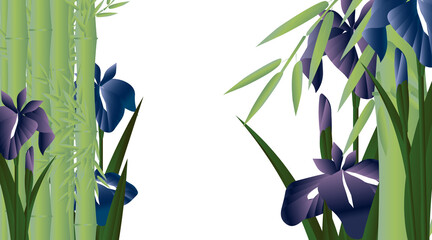 菖蒲の花と竹の背景素材