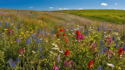 Obraz premium Wildflower meadow with blue sky background
