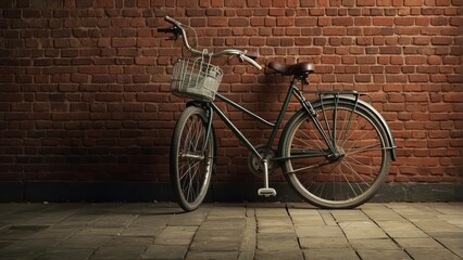 Fototapeta na wymiar Vintage bicycle against brick wall backdrop