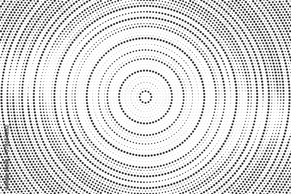 Aufkleber Halftone pattern background with radial effect, round spot shapes, vintage or retro graphic with place for your text. Dotted design element for various purpose.  