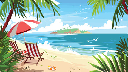 Fototapeta na wymiar A summer beach holiday illustration flat cartoon va