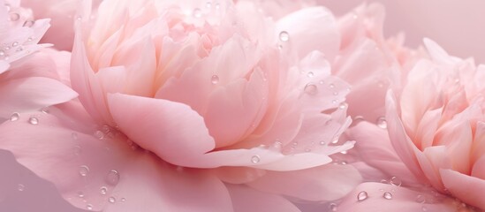 A lovely pair of pink flowers with delicate petals showcasing glistening water droplets on their surfaces