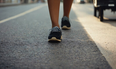 National Walking Day, people walking on gravel tarmac road on a summers day