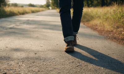 National Walking Day, people walking on gravel tarmac road on a summers day