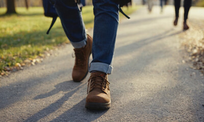 National Walking Day, people walking on gravel tarmac road on a summers day
