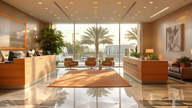 Office animation: Inside business center view, concept