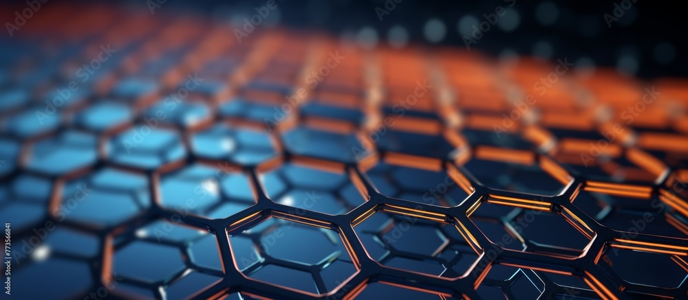 Poster on a modern computer keyboard, a detailed close-up reveals a unique design with hexagonals and keys 