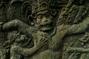 Stone sculpture in the Monkey Forest, Ubud, Bali, Indonesia.
