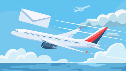 Airplane flying travel with envelope mail vector il