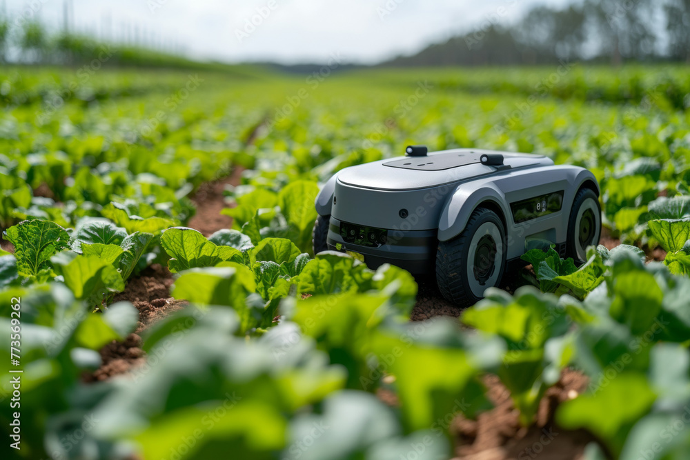 Poster modern farm with robots. background with selective focus and copy space