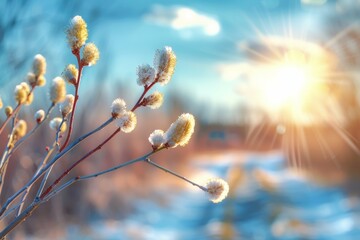 A bunch of flowers with frost on them are in front of a blue sky
