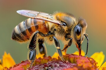 A bee is standing on a flower