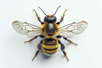 A close up of a bee with its wings spread out - Powered by Adobe