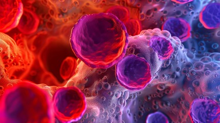 A colorful image of platelets tiny discshaped cells forming a beautiful landscape with layers of varying shades of red blue and purple. - obrazy, fototapety, plakaty