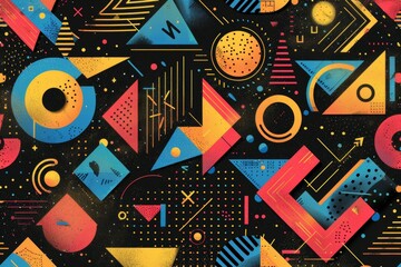 A colorful abstract design with a black background. Riso or Risograph style