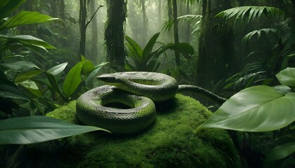 A Snake In A Rainforest Surrounded By Lush Greene