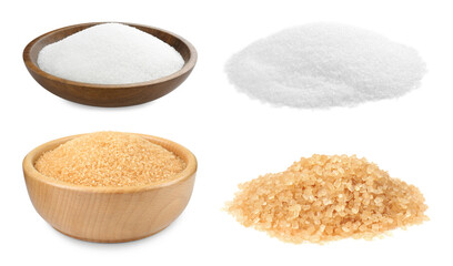 Different granulated sugar isolated on white, set