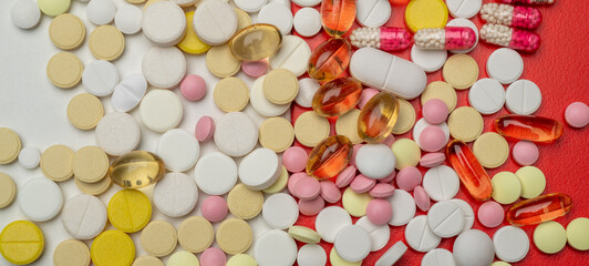 background with medicines. pills and capsules close-up for background