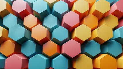 Nonagon futuristic background, 3D render clay style, Abstract geometric shape theme, colorful