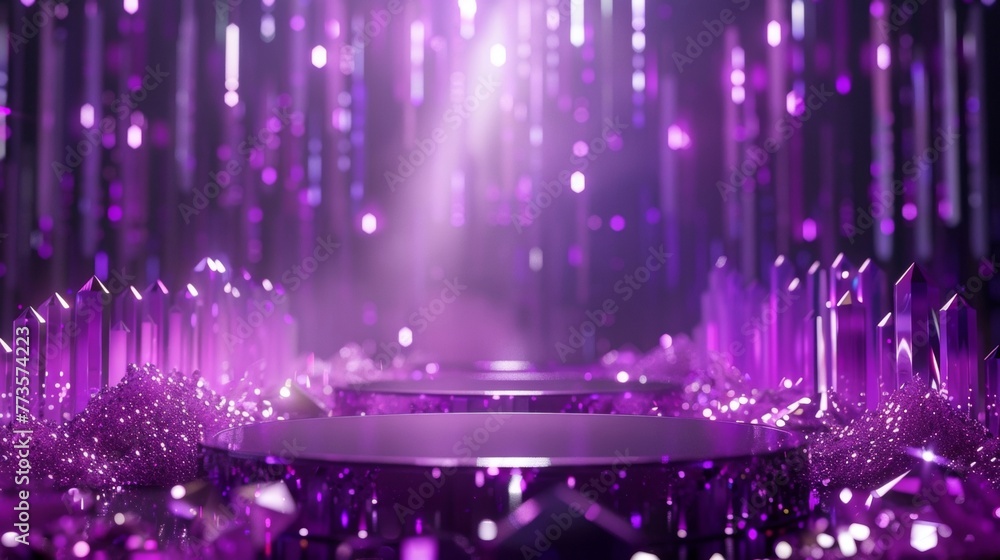 Poster a majestic podium featuring a dazzling array of crystals that sparkle and catch the light in all the