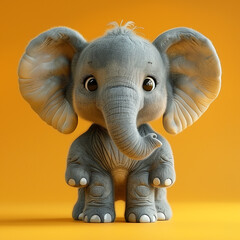3d cartoon elephant character isolated on yellow background, generative ai