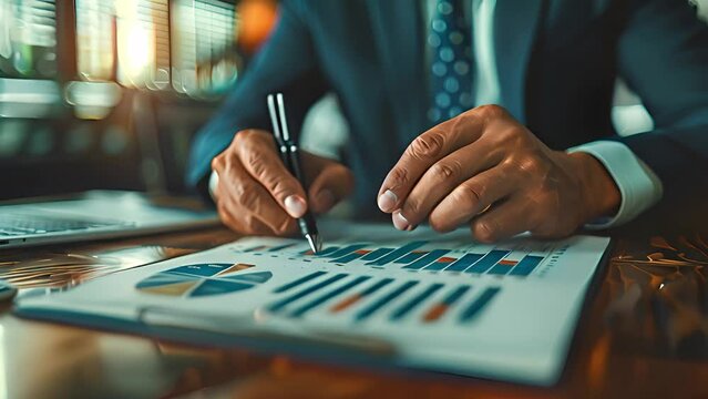 Market insights: Tablet with sales chart, business analysis. Animation