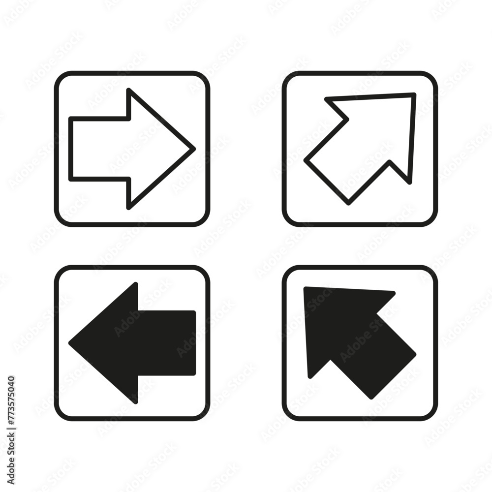 Poster directional arrows icon set. navigation symbols collection. pointers in square frames. interface ele