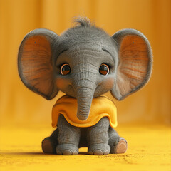 3d cartoon elephant character isolated on yellow background, generative ai