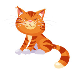 Cute big tabby ginger Cat cartoon flat design illustration