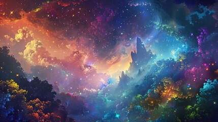 A dreamlike background brought to life with a mix of vivid hues and magical auras