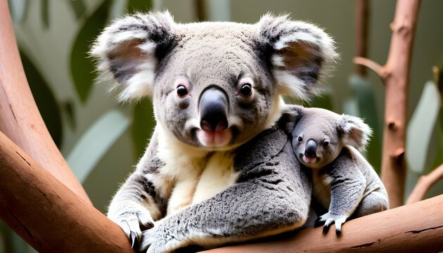 A Koala With Its Baby Clinging To Its Belly  3