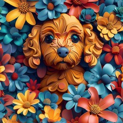 Seamless tiled cute puppy colorful pattern