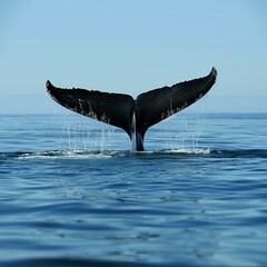 Majestic Humpback Whale Tail Emerging from Deep Blue Ocean