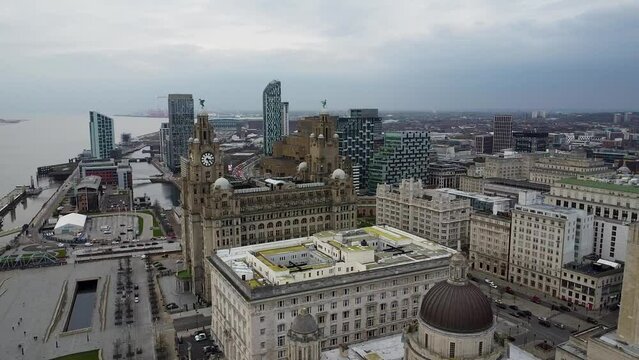 Pan view of Liverpool's Streets and landmarks, United Kingdom 