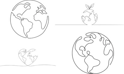 One continuous line drawing of Earth globe. World map in simple linear style. Travel and flight concept in editable stroke. Doodle vector illustration