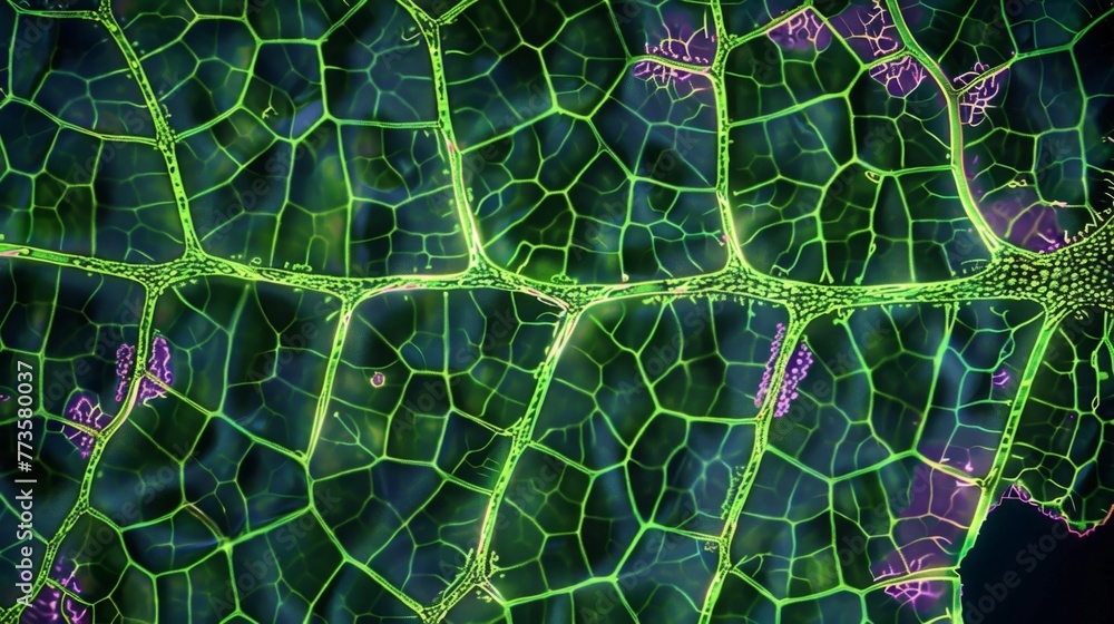 Poster a crosssectional view of a leaf revealing the intricate network of stomata on the surface. each stom