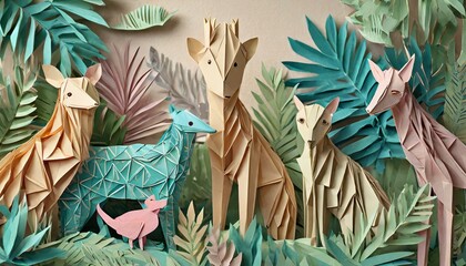 animales origami - obrazy, fototapety, plakaty