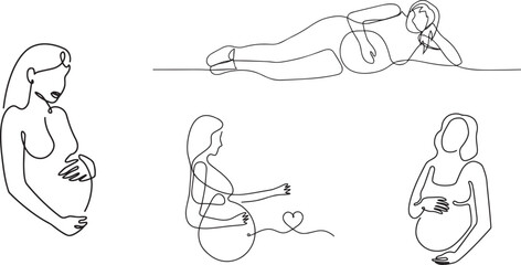Pregnant Woman with embryo in one continuous line drawing. Healthy pregnancy and birth baby symbol in simple linear style. Concept for Happy Mother day. Editable stroke. Doodle Vector illustration