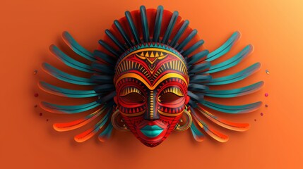 colorful ethnic African mask on simple background - obrazy, fototapety, plakaty