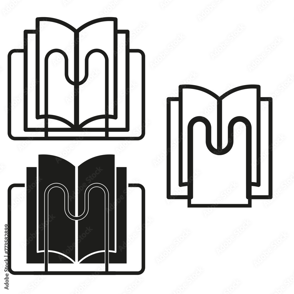 Poster open book icon set. educational literature symbols. reading and learning vector elements. knowledge 