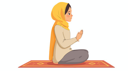 Arab muslim girl in traditional clothing praying si - obrazy, fototapety, plakaty