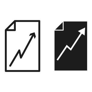 Report paper with growth arrow icon set. Increase chart sign on document symbol. Vector illustration. EPS 10.