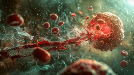 A highresolution image of a platelet releasing its contents including clotting factors and growth factors into the surrounding environment.