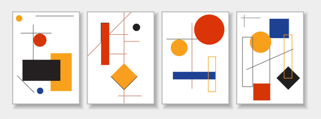 Geometric minimal background set. Simple primitive figures, modern posters suprematism bauhaus style. Vector illustration